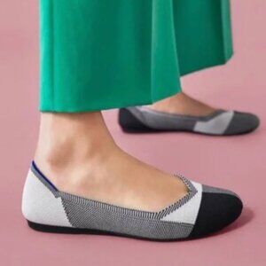 ROTHY'S The Flat Plaid Captoe Black Slip On Shoes Size 8